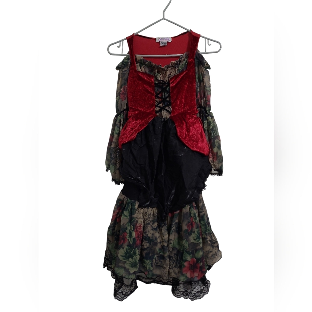 Kids Red and Floral Pirate Costume Dress